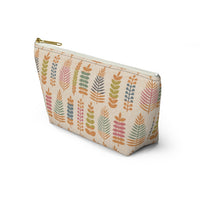 Stamped Leaves Accessory Pouch w T-bottom in Orange
